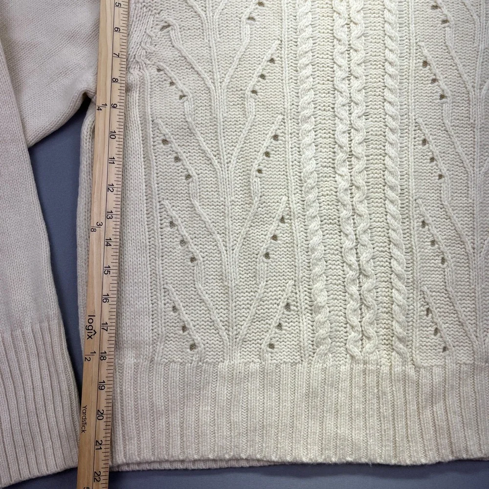 J.Crew Cable Knit Sweater Pullover Tree Design Cream Color Lambs Wool Blend Sz L